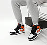 Чоловічі і жіночі кросівки Nike Air Jordan 1 White Black Orange Найк Аір Джордан 1 високі шкіряні чорні демісезон унісекс, фото 10