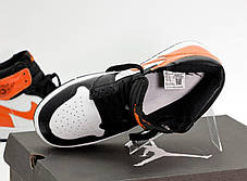Чоловічі і жіночі кросівки Nike Air Jordan 1 White Black Orange Найк Аір Джордан 1 високі шкіряні чорні демісезон унісекс, фото 4