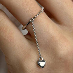 Срібне кільце родоване без каменів з підвіскою в формі серця РН-610