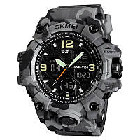 Годинник наручний чоловічий SKMEI 1155BCMGY, армійський годинник протиударний. Колір: сірий камуфляж GL-55