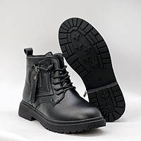 Детские демисезонные черные ботинки из искусственной кожи на байке