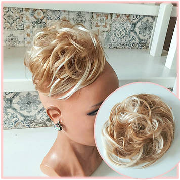 Гумка шиньйон пишна з термоволокна пшеничний блонд мікс Q17-24Н613