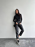 Стильні високі штани з еко-шкіри різних розмірів мокко, фото 2