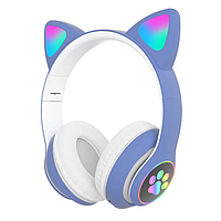 Беспроводные Bluetooth наушники с светящимися кошачьими LED ушками STN-28 micro SD, AUX Синие