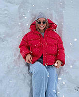 Зимняя теплая женская куртка оверсайз курточка на змейке и кнопках синтепон 250 базовый не продуваемый дутик Красный, 42/46