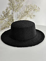 Шляпа канотье с полями 6 см букле BOUCLE черная