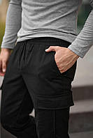 Комфортные черные спортивные штаны карго с карманами, мужские демисезонные черные брюки карго