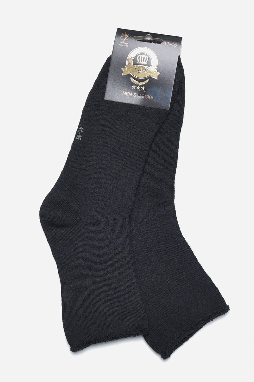Шкарпетки чоловічи медичні махрові чорного кольору без гумки розмру 41-45 169424P