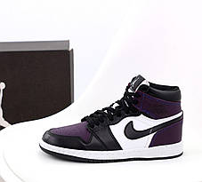 Чоловічі кросівки Nike Air Jordan 1 Purple Black White Найк Аір Джордан 1 високі шкіряні фіолетові демісезон, фото 4
