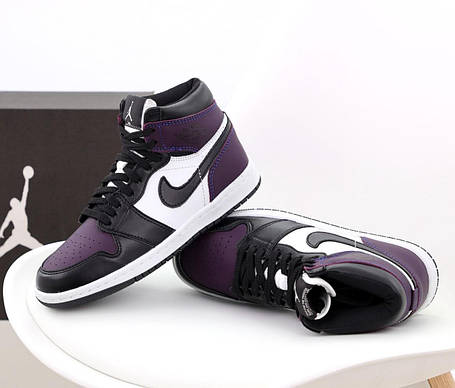 Чоловічі кросівки Nike Air Jordan 1 Purple Black White Найк Аір Джордан 1 високі шкіряні фіолетові демісезон, фото 1