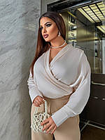 Легкая женская шелковая блуза с длинным рукавом больших размеров:44-46,48-50,52-54 белая (молочная)