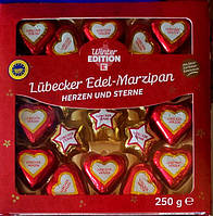 Конфеты марципан шоколадные сердечки и звездочки Herzen und Sterne Lubecker Edel Marzipan 250 г. Германия