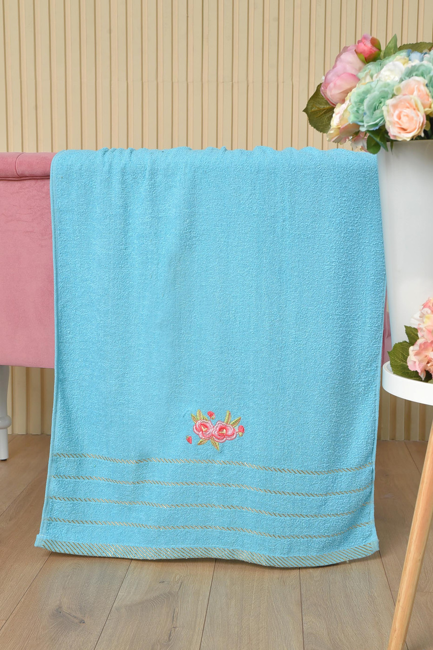 Рушник банний махровий блакитного кольору 164195P, фото 1