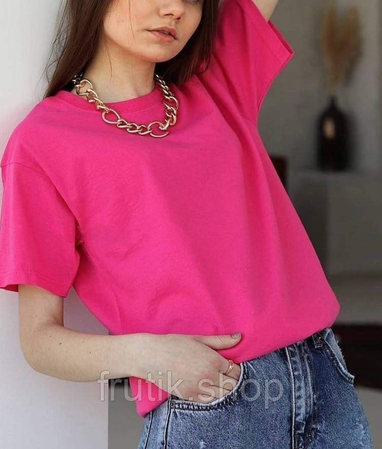 Малинова 🌸 Яскрава базова футболка літо в 33 кольорах /oversize/unisex/ Fruit of the loom Valueweight S