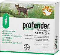 Капли Bayer Профендер Спот-он для защиты от гельминтов для котов до 2.5 кг 2 пипетки (4007221036708)