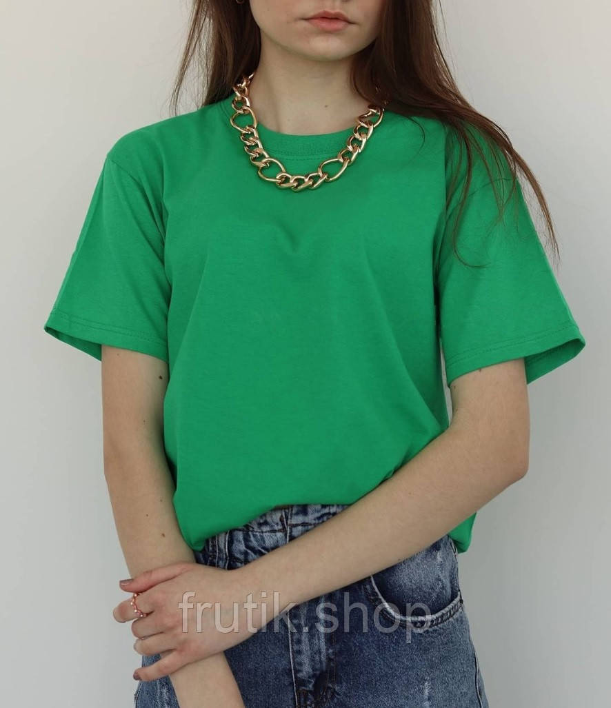 Яскраво зелена💚Футболка бавовняна базова прямого крою оверсайз Fruit of the loom Valueweight S