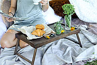 Cтолик для завтраков коричневый без ручек раскладной в кровать столик-поднос деревянный столик для ноутбука