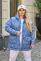 Женская куртка еврозима на синтепоне больших размеров 50-52,54-56,58-60, 62-64 голубая
