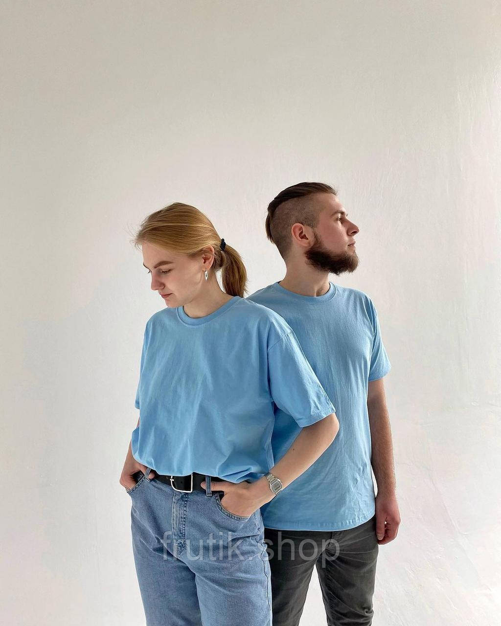 Небесно блакитна💙 футболка бавовняна oversize 33 кольори великого розміру Fruit of the loom Valuweight S