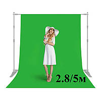 Фотофон тканевый хромакей 2.8х5 м студийный зеленый фон для фото и видеосъемки  для стрима и фотостудии