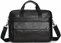 Деловая сумка-портфель мужская кожаная для ноутбука и документов черная Tiding Bag