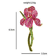 Брошь брошка золотистый металл розово фиолетовый ирис цветок в камнях обьемный