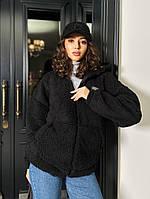 Жіноча кофта батник хутро "Тедді" з капюшоном на блискавці Розміри: 1(44-48) 2(48-52) 3(52-56)
