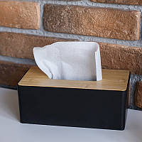 Серветниця на стіл прямокутна з дерев'яною кришкою Wooden чорна (LB-127476)