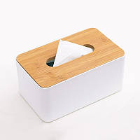 Серветниця на стіл прямокутна з дерев'яною кришкою Wooden біла (LB-47416)