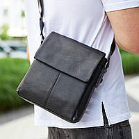 Компактная мужская сумка через плечо из натуральной кожи JZ N09 черная
