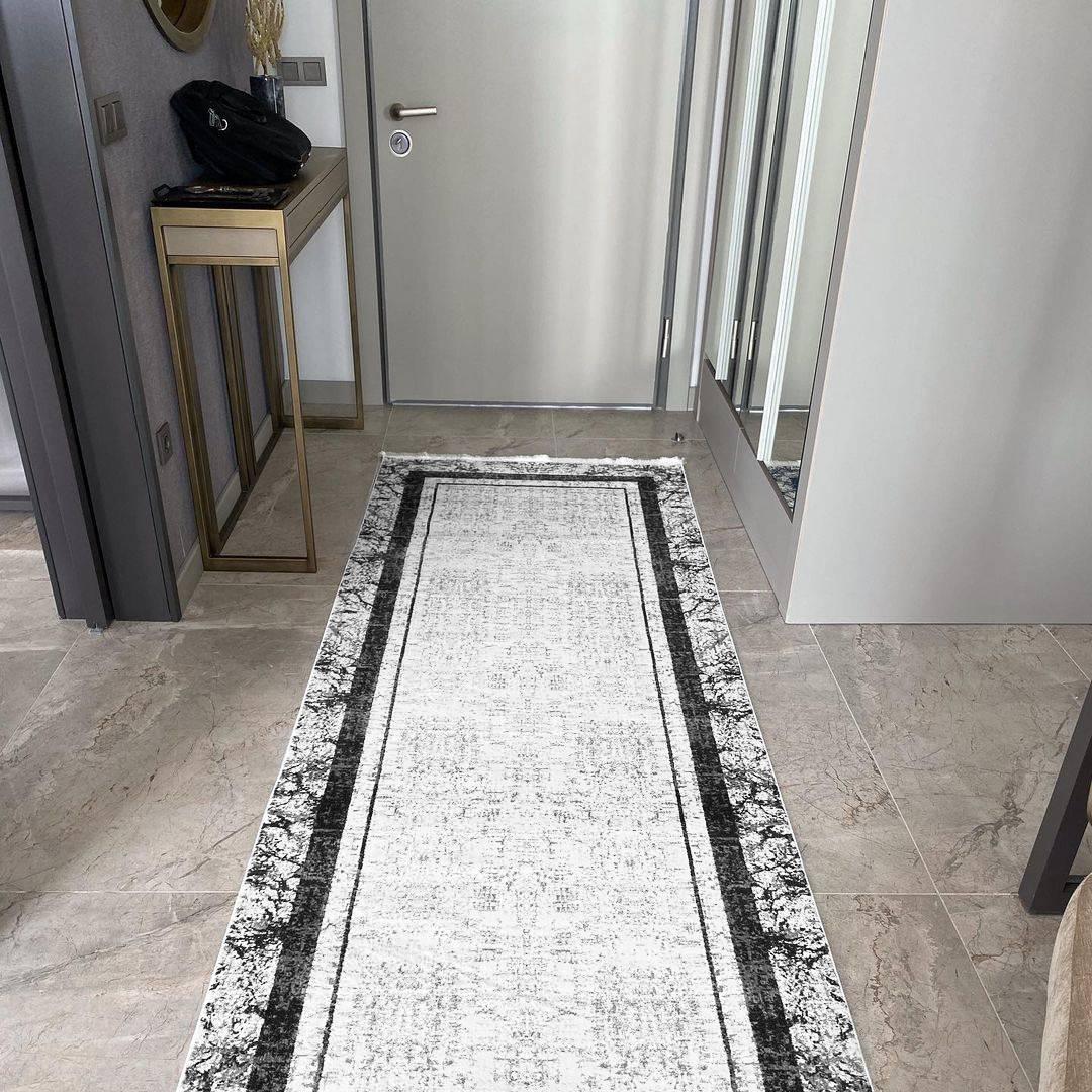 Турецька доріжка з бахромою 80*300 см біло-чорний REFORM CARPET Trend 1303, у вітальню, в спальню, на кухню