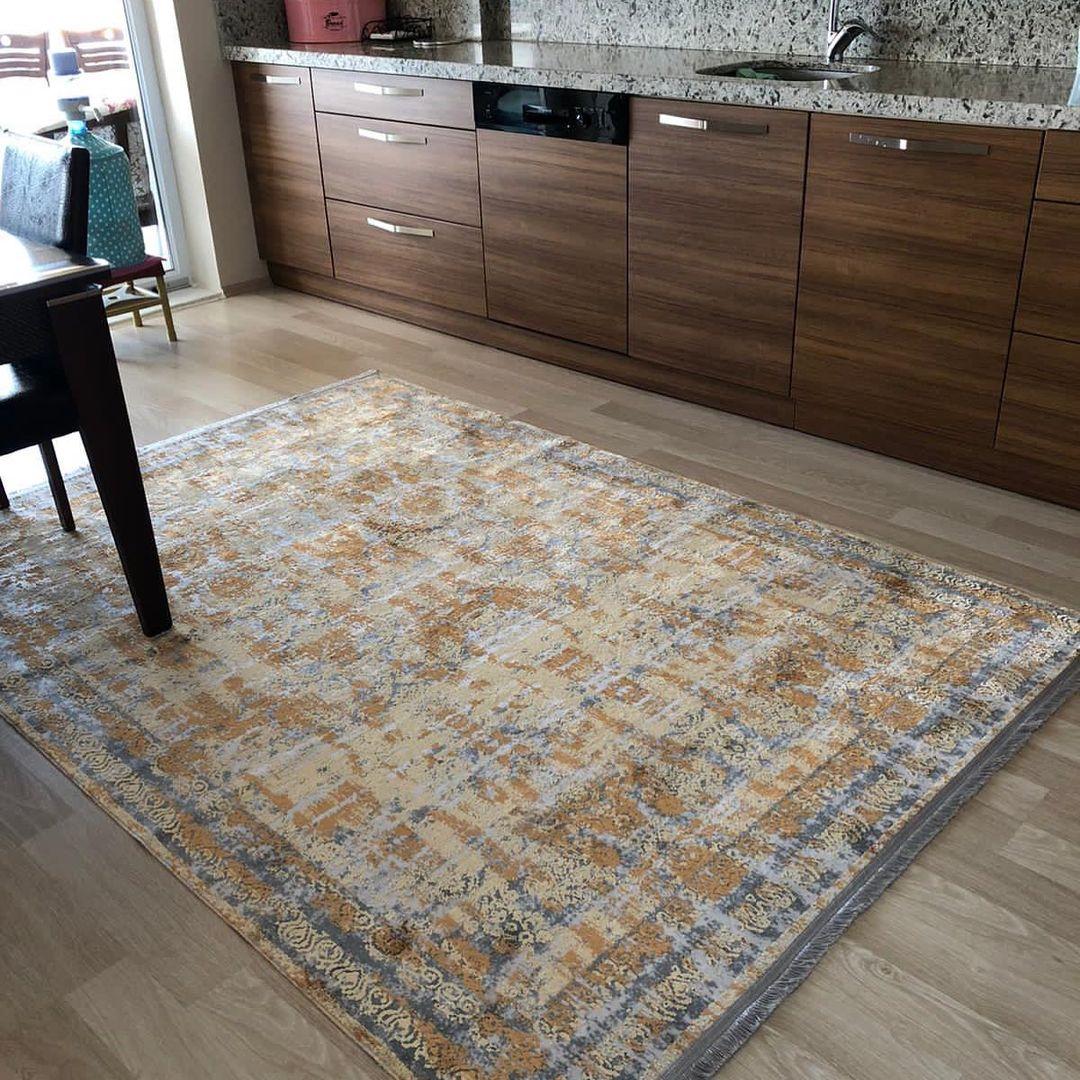 Турецький килим із бахромою 80*150 см сіро-золотий REFORM CARPET IMAJ 1805, у вітальню, у спальню, на кухню