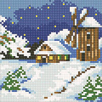 Алмазная мозаика для детей Зимний пейзаж UA-043 15х15см. Набор алмазной вышивки 14цв квадратные
