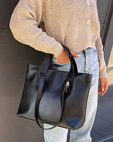Модна жіноча сумка-шопер з екошкіри чорна, містка стильна сумочка на одне плече повсякденна, містка стильна сумочка на одне плече