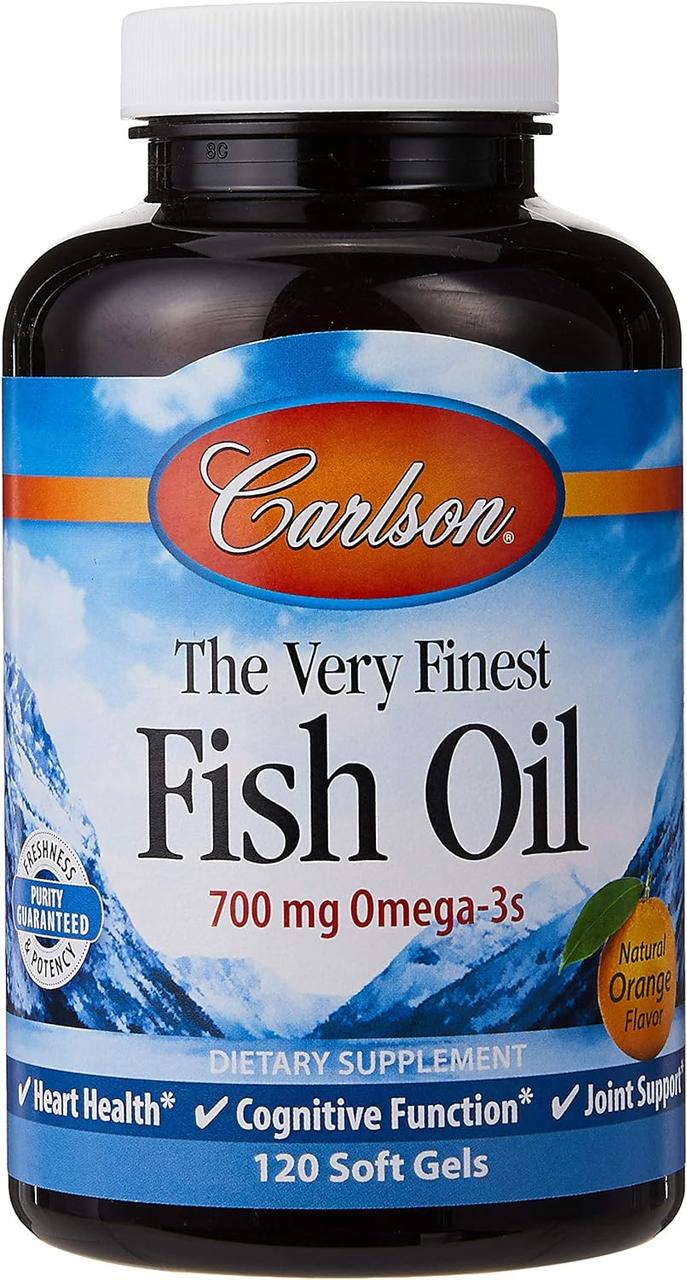 Омега-3 Carlson Labs The Very Finest Fish Oil 700 mg 120 Soft Gels (350 mg per Soft Gel) (Orange), фото 1