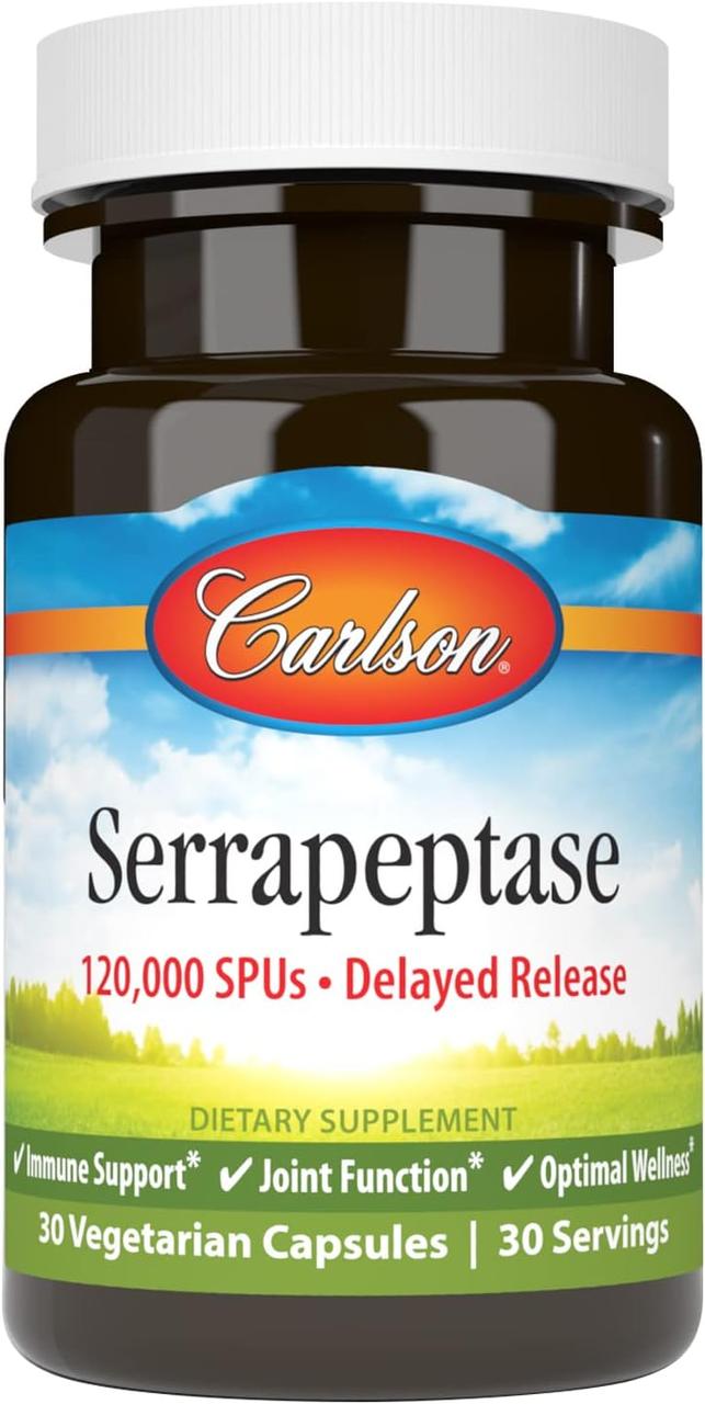 Серрапептаза Carlson Labs Serrapeptase Delayed Release 120,000 SPUs 30 Vegetarian Capsules, фото 1