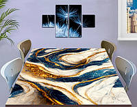 Виниловая наклейка на стол Сине-белый мрамор с золотом 60 х 100 см