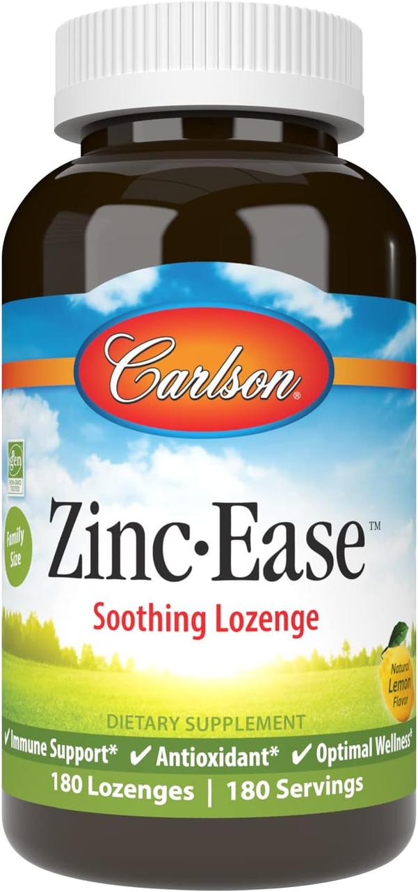 Цинк Carlson Labs Zinc Ease Soothing Lozenge 180 Lozenges (Lemon), фото 1