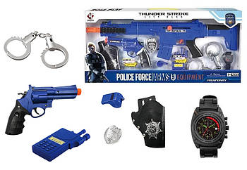 Реалістичний ігровий набір поліції 9в1 автомат із звуковими ефектами револьвер кобура рація годинник свисток наручники жетон