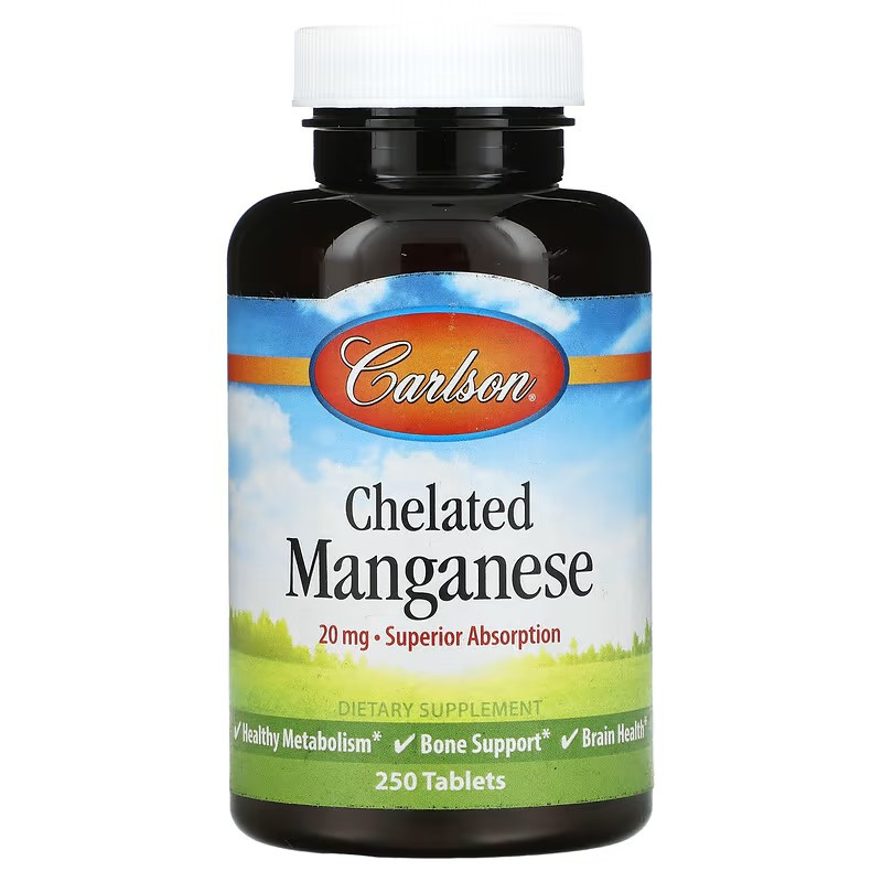 Хелат марганцю Carlson Labs Chelated Manganese 20 mg 250 Tablets, фото 1