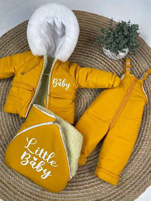 Зимовий дитячий теплий комбінезон-трансформер 3в1 для новонародженного на овчині: курточка конверт для ніг напівкомбінезон, фото 2