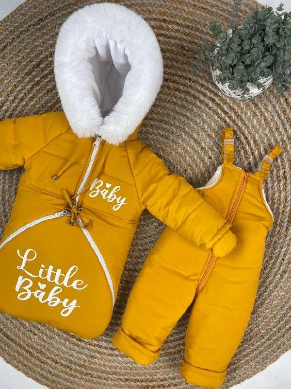 Зимовий дитячий теплий комбінезон-трансформер 3в1 для новонародженного на овчині: курточка конверт для ніг напівкомбінезон