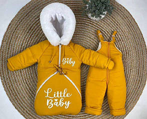 Зимовий дитячий теплий комбінезон-трансформер 3в1 для новонародженного на овчині: курточка конверт для ніг напівкомбінезон, фото 3