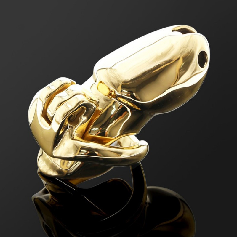 Сталевий пристрій цнотливості для чоловіків, Клітка для пеніса, HT V3 Maxi, Золотистий