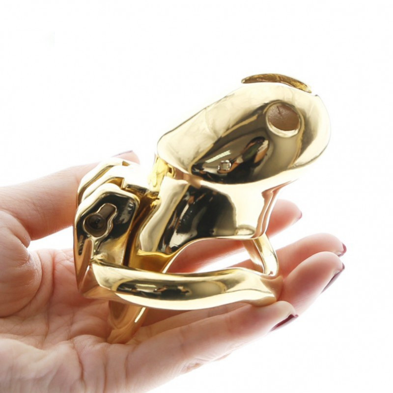 Сталевий пристрій цнотливості для чоловіків, Пояс вірності маленький, Клітка для пеніса, HT V3 Small, Золотистий