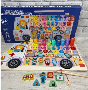 Дитяча рамка-вкладиш дерев'яна розвивальна дошка сортер із риболовлею "Швидка допомога" від LimoToy 63990 УКР