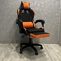 Кресло геймерское из ткани Prestige 730 черно-оранжевое игровое с подставкой для ног