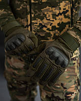 Армейские перчатки олива на флисе с костяшками monster
