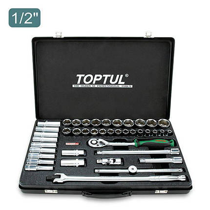 Набір головок 1/2" 8-32мм 41од короткі+довгі з тріскачкою TOPTUL GCAD4102, фото 1