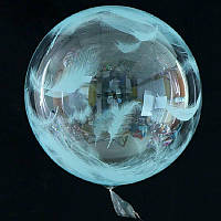 Bubble Бабл КНР 20"(50 см) Прозрачный с рисунком "Аквамариновые перья"